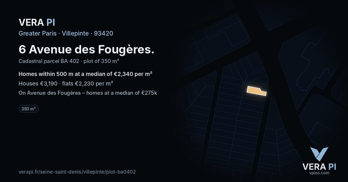 6 Avenue des Fougères, Villepinte at night – the plot lit, the parcels around coloured by the prices near them