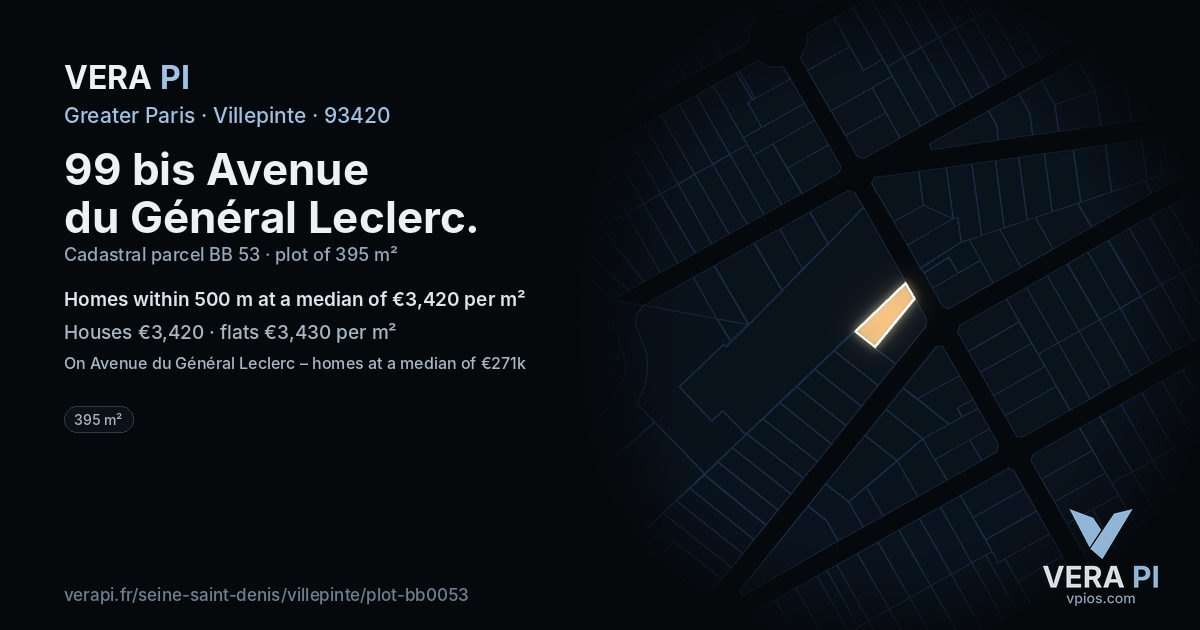99 bis Avenue du Général Leclerc, Villepinte at night – the plot lit, the parcels around coloured by the prices near them