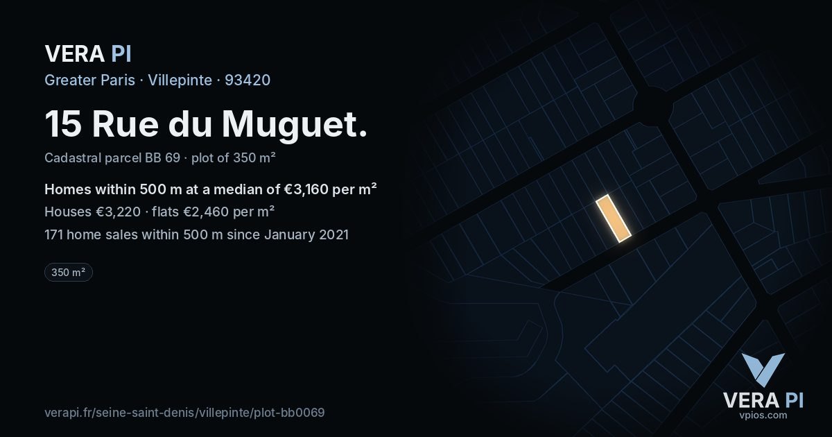 15 Rue du Muguet, Villepinte at night – the plot lit, the parcels around coloured by the prices near them