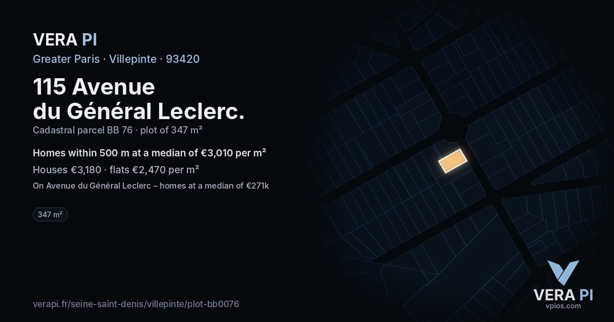 115 Avenue du Général Leclerc, Villepinte at night – the plot lit, the parcels around coloured by the prices near them