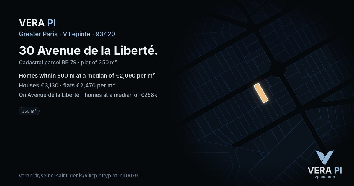 30 Avenue de la Liberté, Villepinte at night – the plot lit, the parcels around coloured by the prices near them