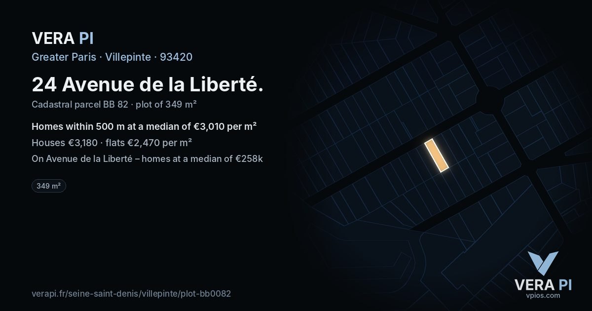 24 Avenue de la Liberté, Villepinte at night – the plot lit, the parcels around coloured by the prices near them