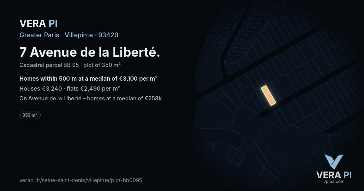 7 Avenue de la Liberté, Villepinte at night – the plot lit, the parcels around coloured by the prices near them