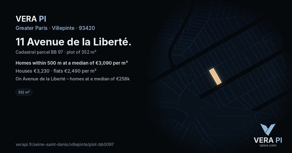 11 Avenue de la Liberté, Villepinte at night – the plot lit, the parcels around coloured by the prices near them