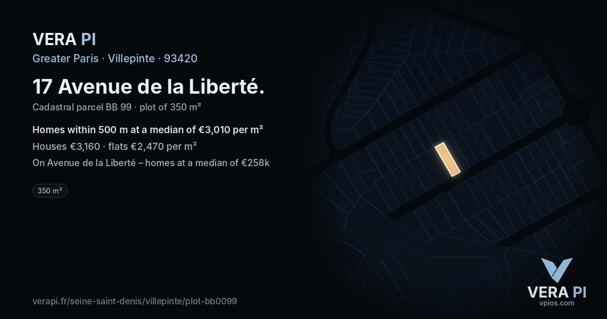 17 Avenue de la Liberté, Villepinte at night – the plot lit, the parcels around coloured by the prices near them