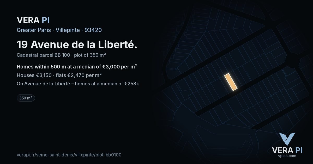 19 Avenue de la Liberté, Villepinte at night – the plot lit, the parcels around coloured by the prices near them