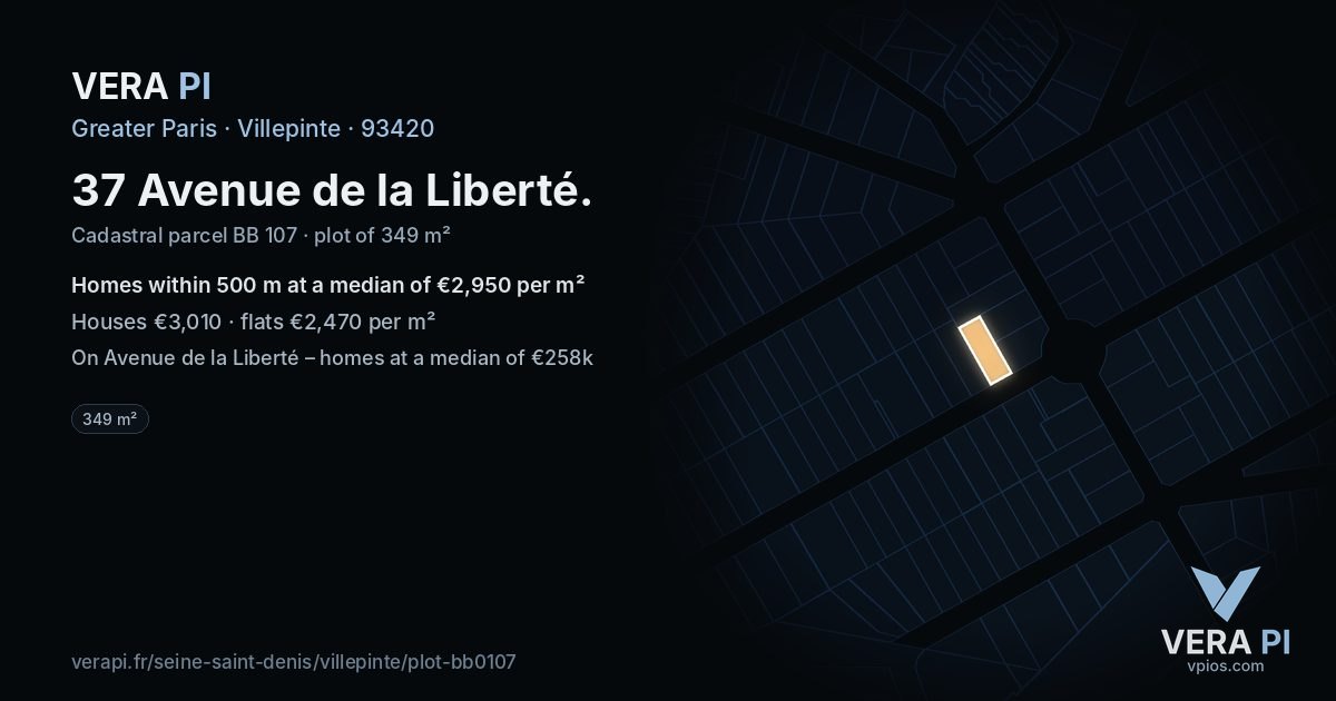 37 Avenue de la Liberté, Villepinte at night – the plot lit, the parcels around coloured by the prices near them