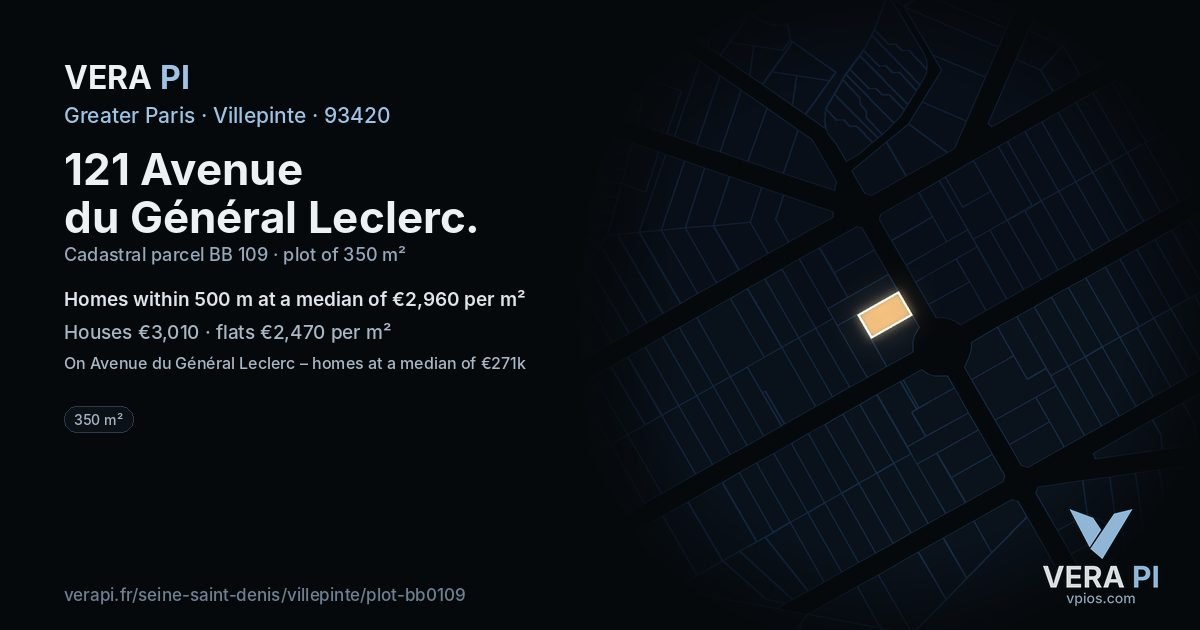 121 Avenue du Général Leclerc, Villepinte at night – the plot lit, the parcels around coloured by the prices near them