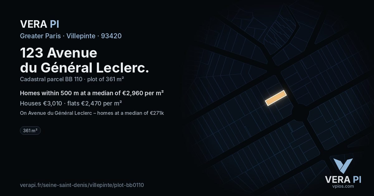 123 Avenue du Général Leclerc, Villepinte at night – the plot lit, the parcels around coloured by the prices near them