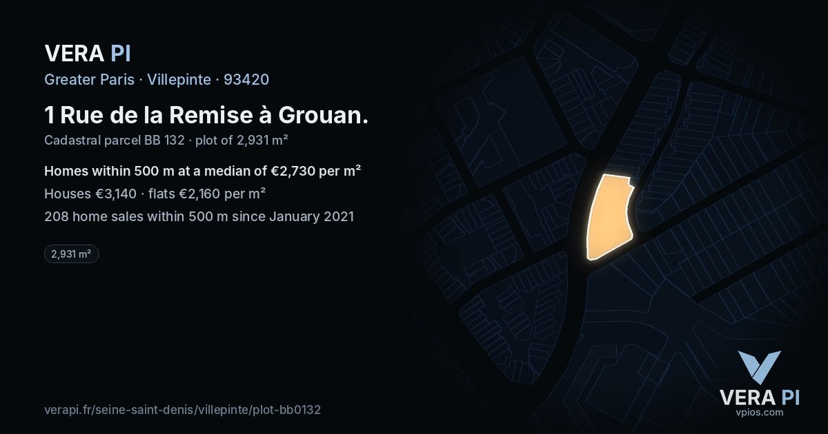 1 Rue de la Remise à Grouan, Villepinte at night – the plot lit, the parcels around coloured by the prices near them