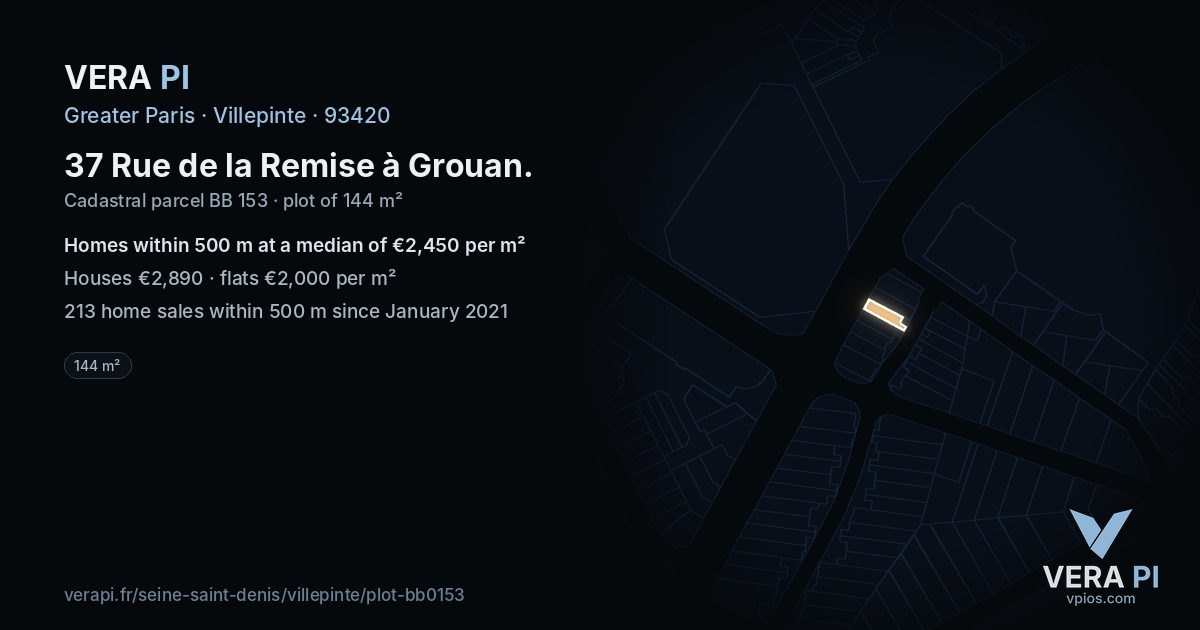 37 Rue de la Remise à Grouan, Villepinte at night – the plot lit, the parcels around coloured by the prices near them