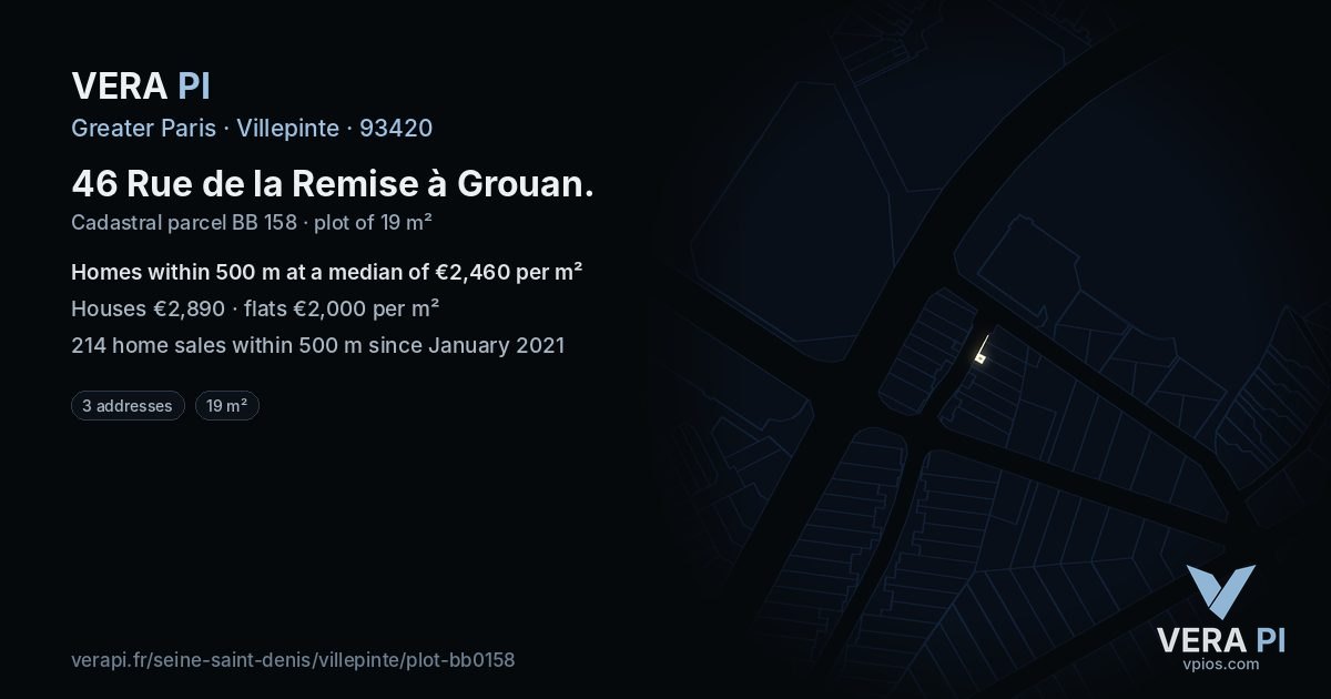 46 Rue de la Remise à Grouan, Villepinte at night – the plot lit, the parcels around coloured by the prices near them