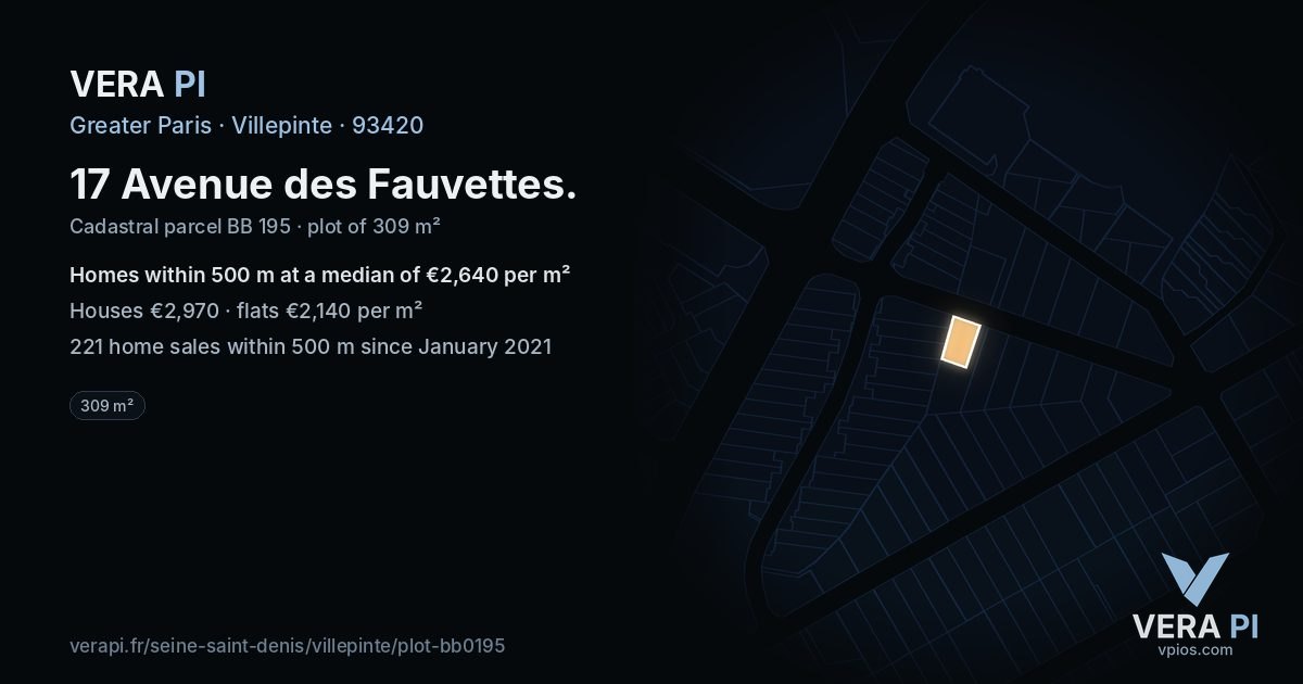 17 Avenue des Fauvettes, Villepinte at night – the plot lit, the parcels around coloured by the prices near them