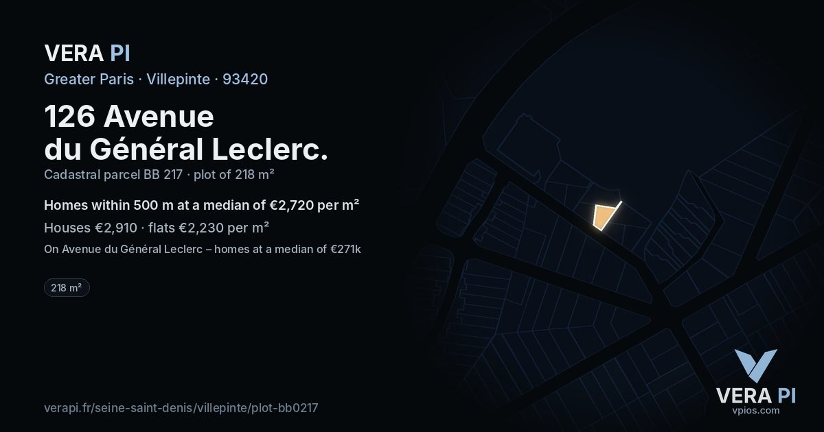 126 Avenue du Général Leclerc, Villepinte at night – the plot lit, the parcels around coloured by the prices near them