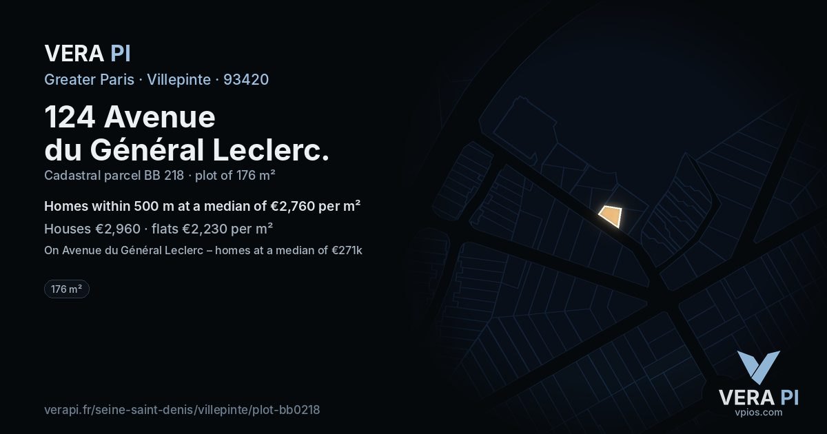 124 Avenue du Général Leclerc, Villepinte at night – the plot lit, the parcels around coloured by the prices near them