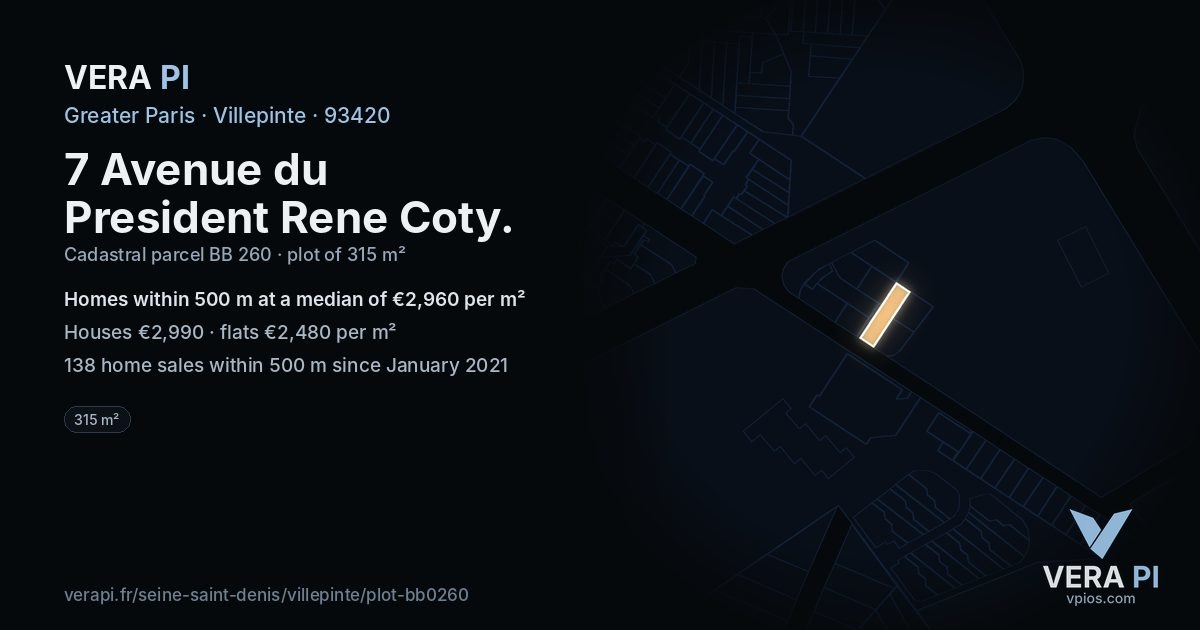 7 Avenue du President Rene Coty, Villepinte at night – the plot lit, the parcels around coloured by the prices near them