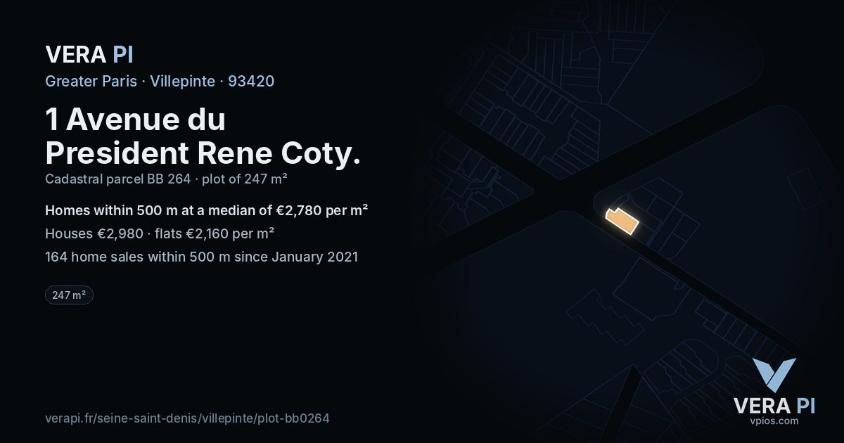 1 Avenue du President Rene Coty, Villepinte at night – the plot lit, the parcels around coloured by the prices near them