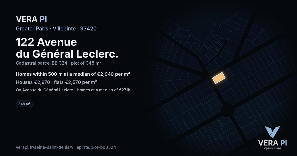 122 Avenue du Général Leclerc, Villepinte at night – the plot lit, the parcels around coloured by the prices near them