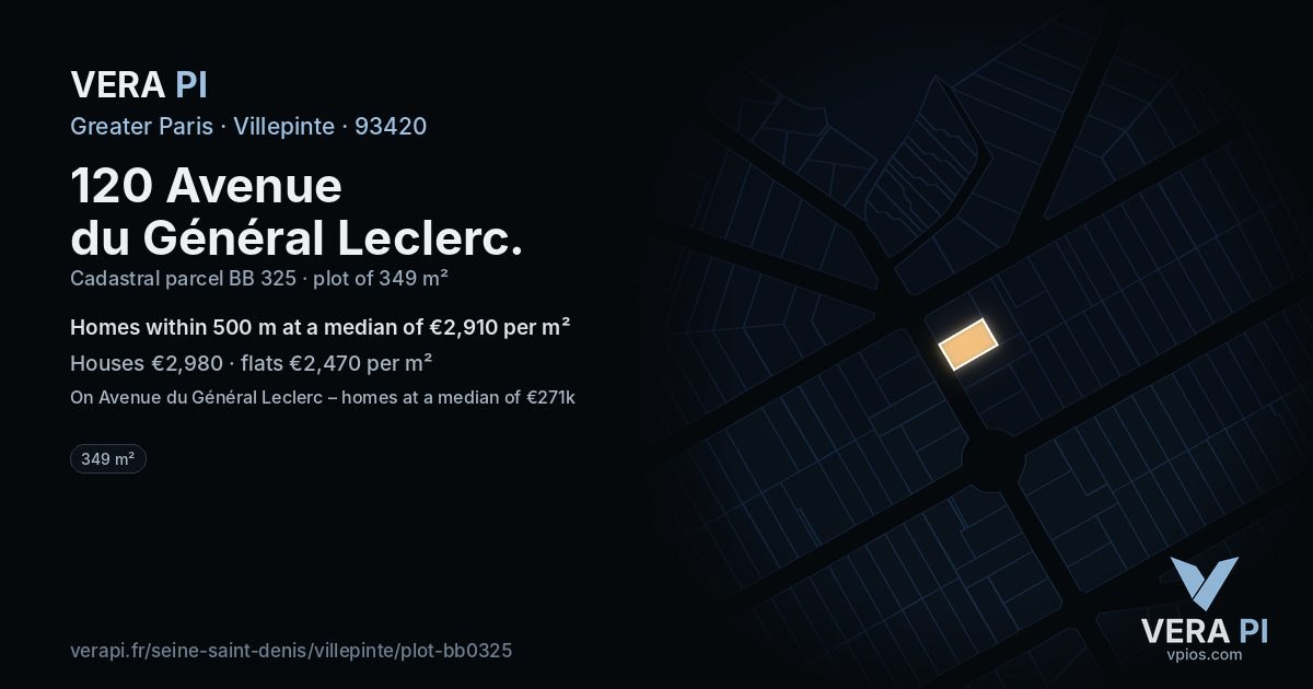 120 Avenue du Général Leclerc, Villepinte at night – the plot lit, the parcels around coloured by the prices near them