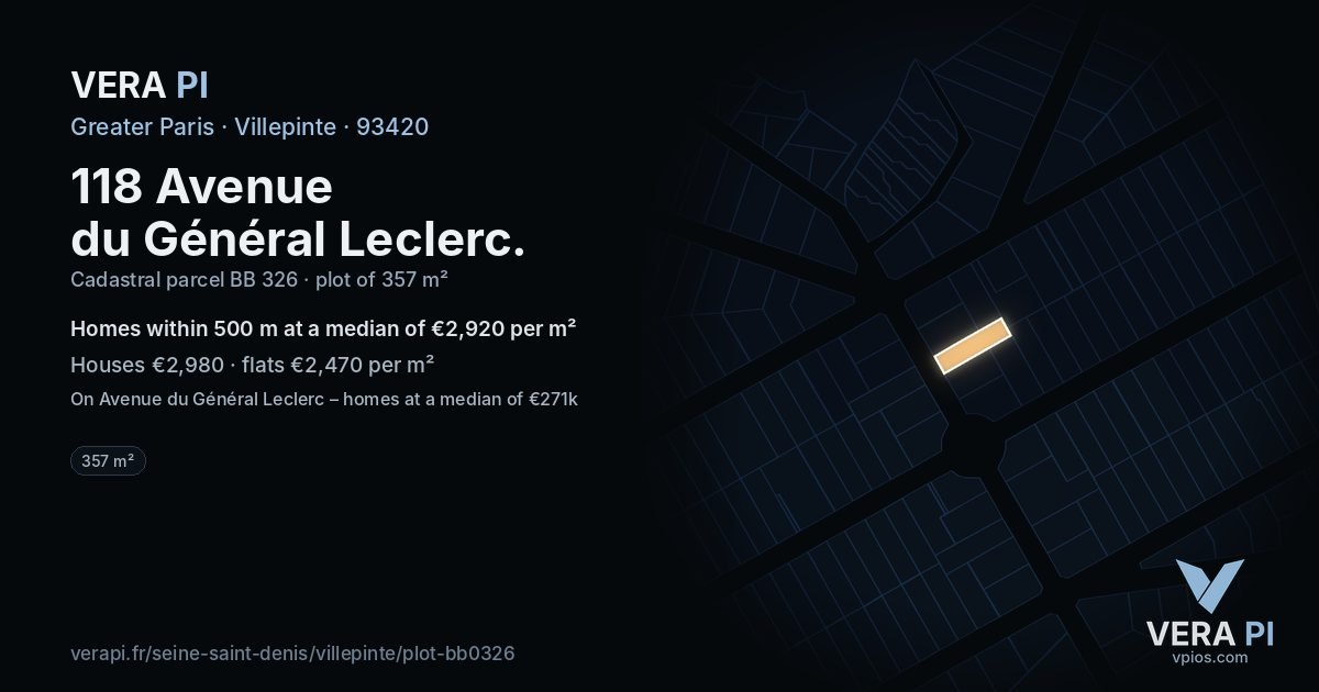 118 Avenue du Général Leclerc, Villepinte at night – the plot lit, the parcels around coloured by the prices near them