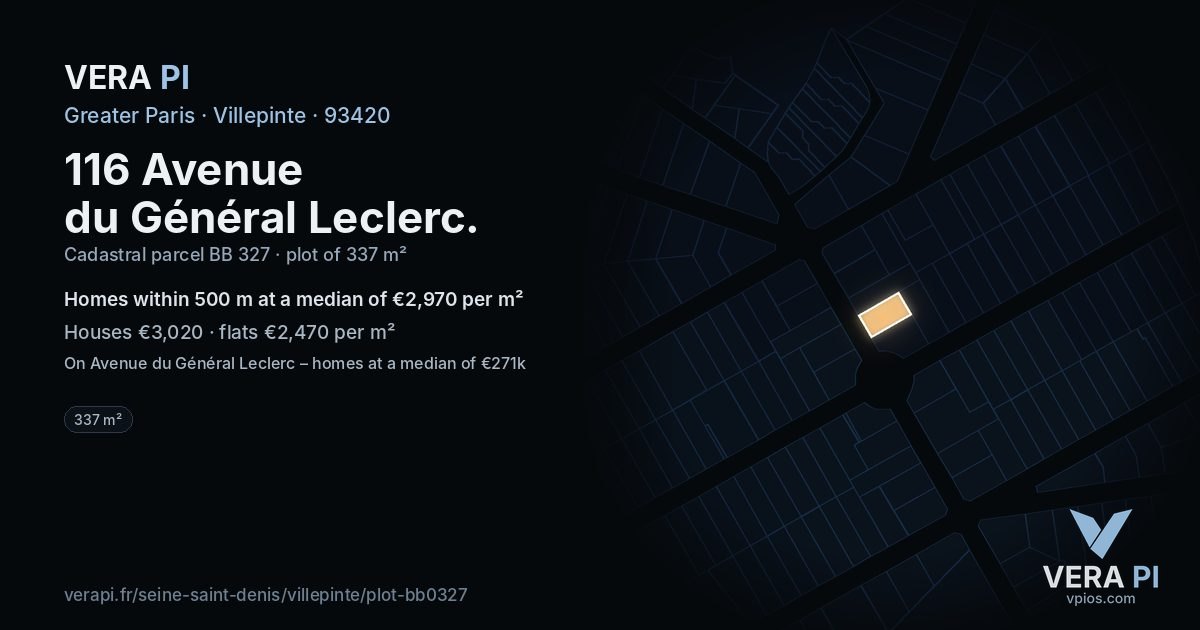 116 Avenue du Général Leclerc, Villepinte at night – the plot lit, the parcels around coloured by the prices near them
