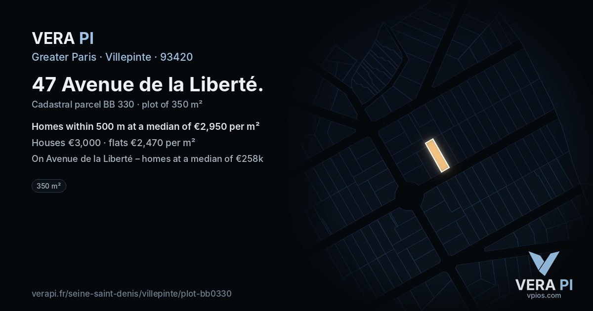 47 Avenue de la Liberté, Villepinte at night – the plot lit, the parcels around coloured by the prices near them