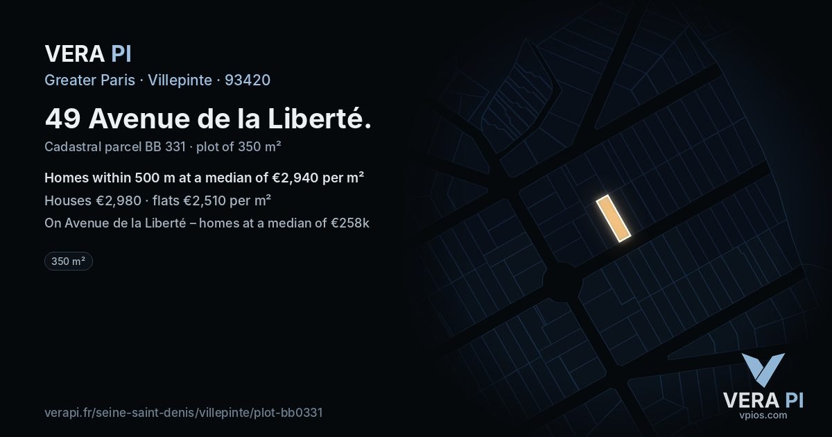 49 Avenue de la Liberté, Villepinte at night – the plot lit, the parcels around coloured by the prices near them