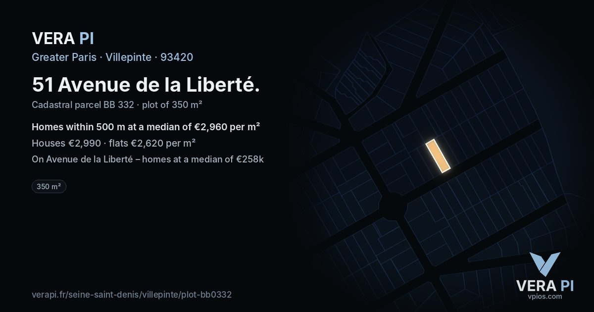 51 Avenue de la Liberté, Villepinte at night – the plot lit, the parcels around coloured by the prices near them