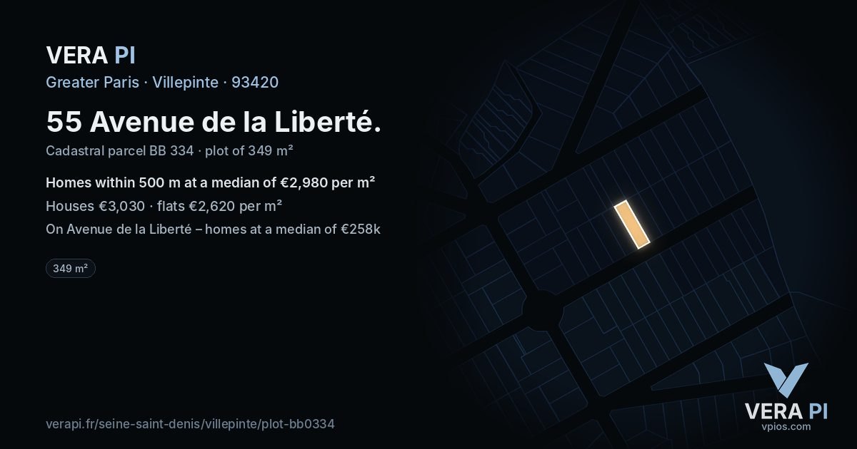 55 Avenue de la Liberté, Villepinte at night – the plot lit, the parcels around coloured by the prices near them