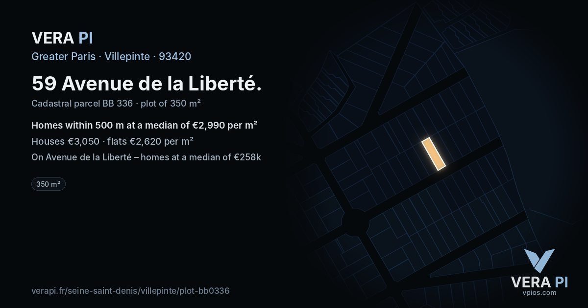 59 Avenue de la Liberté, Villepinte at night – the plot lit, the parcels around coloured by the prices near them