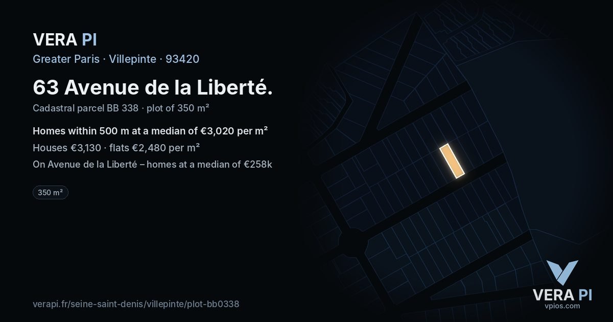 63 Avenue de la Liberté, Villepinte at night – the plot lit, the parcels around coloured by the prices near them