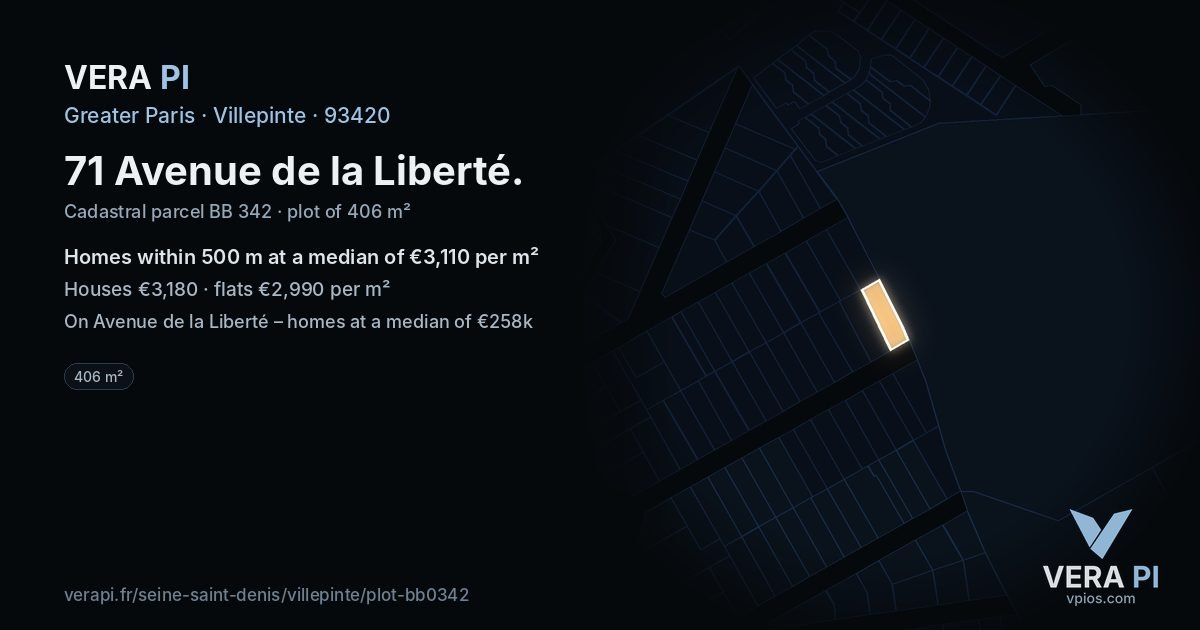 71 Avenue de la Liberté, Villepinte at night – the plot lit, the parcels around coloured by the prices near them
