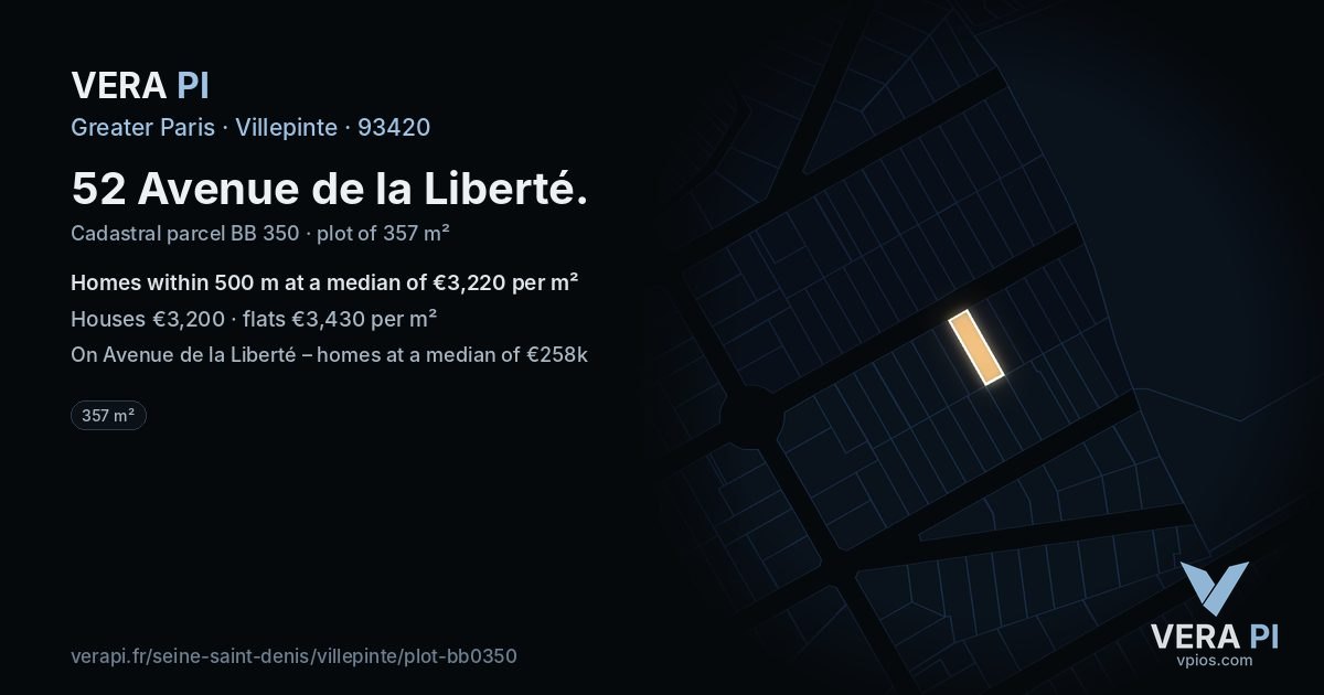 52 Avenue de la Liberté, Villepinte at night – the plot lit, the parcels around coloured by the prices near them