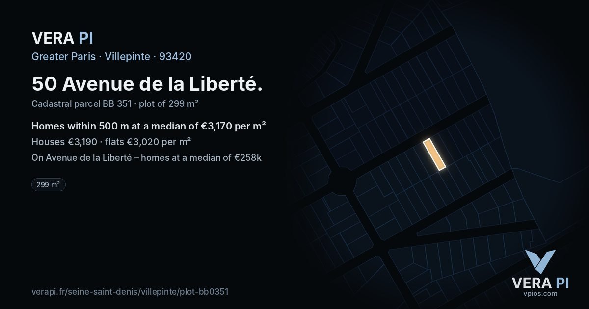 50 Avenue de la Liberté, Villepinte at night – the plot lit, the parcels around coloured by the prices near them