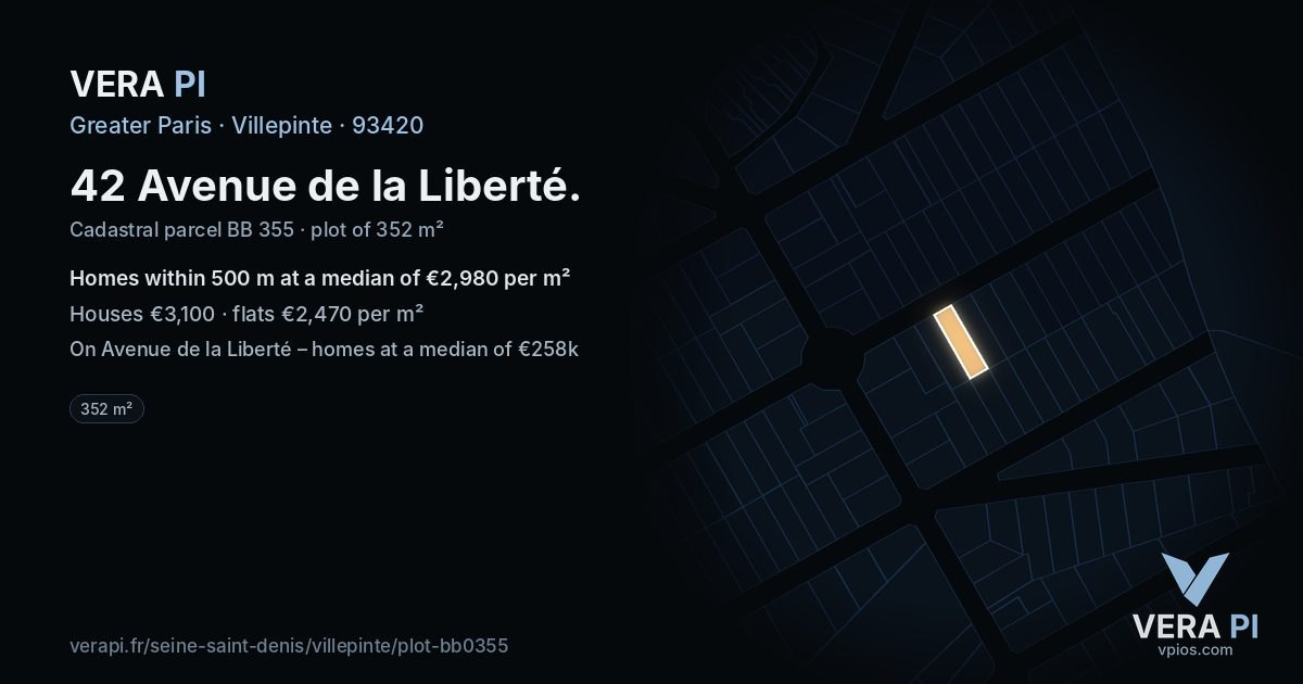 42 Avenue de la Liberté, Villepinte at night – the plot lit, the parcels around coloured by the prices near them