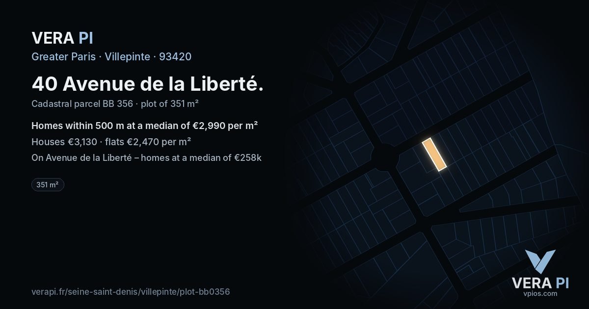 40 Avenue de la Liberté, Villepinte at night – the plot lit, the parcels around coloured by the prices near them
