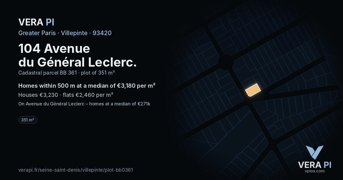 104 Avenue du Général Leclerc, Villepinte at night – the plot lit, the parcels around coloured by the prices near them