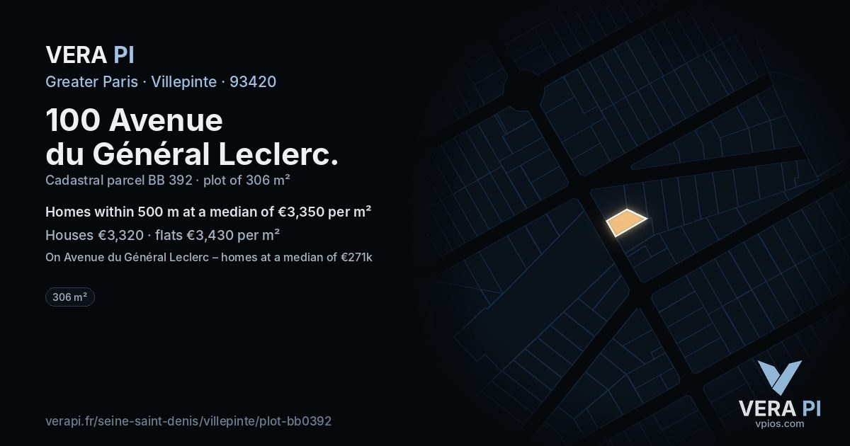 100 Avenue du Général Leclerc, Villepinte at night – the plot lit, the parcels around coloured by the prices near them