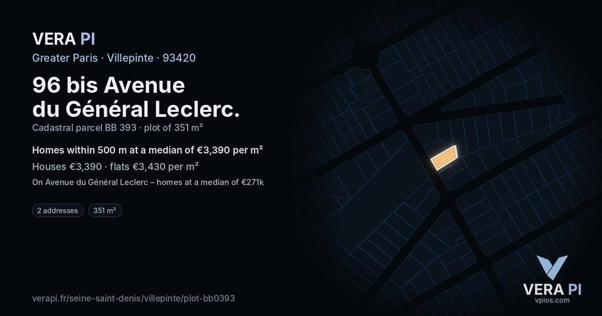 96 bis Avenue du Général Leclerc, Villepinte at night – the plot lit, the parcels around coloured by the prices near them