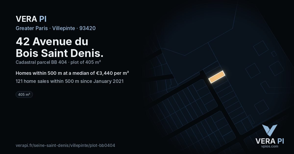 42 Avenue du Bois Saint Denis, Villepinte at night – the plot lit, the parcels around coloured by the prices near them