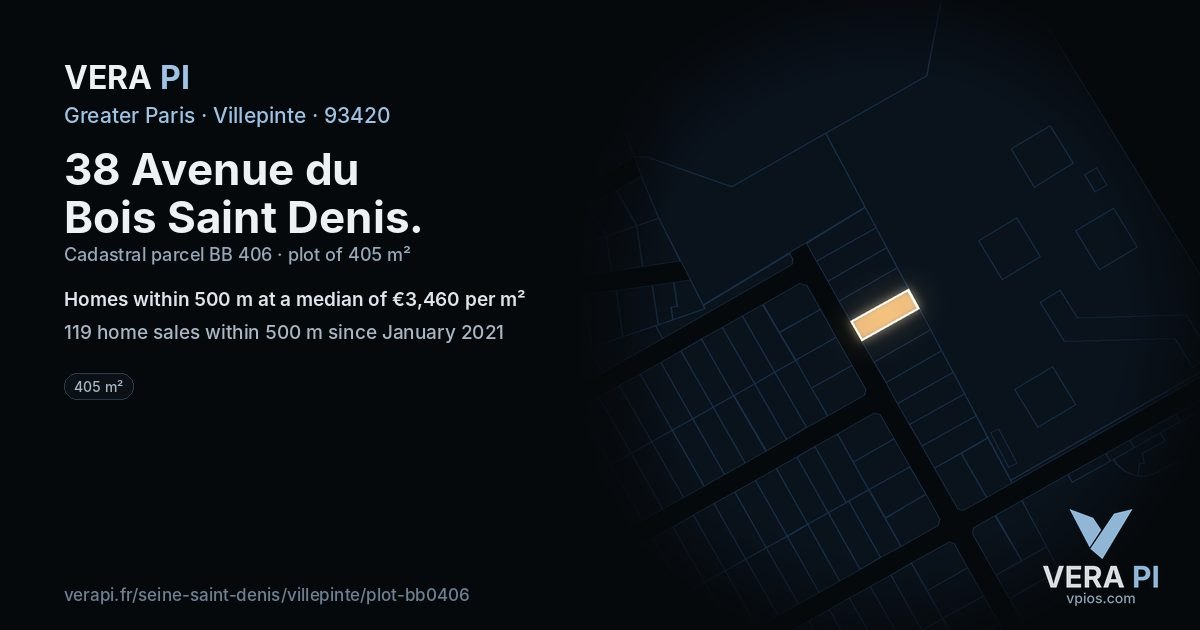 38 Avenue du Bois Saint Denis, Villepinte at night – the plot lit, the parcels around coloured by the prices near them