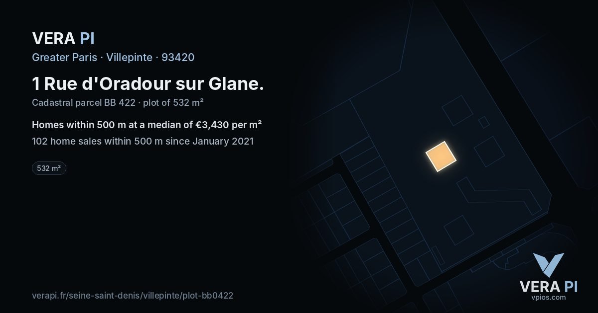 1 Rue d'Oradour sur Glane, Villepinte at night – the plot lit, the parcels around coloured by the prices near them