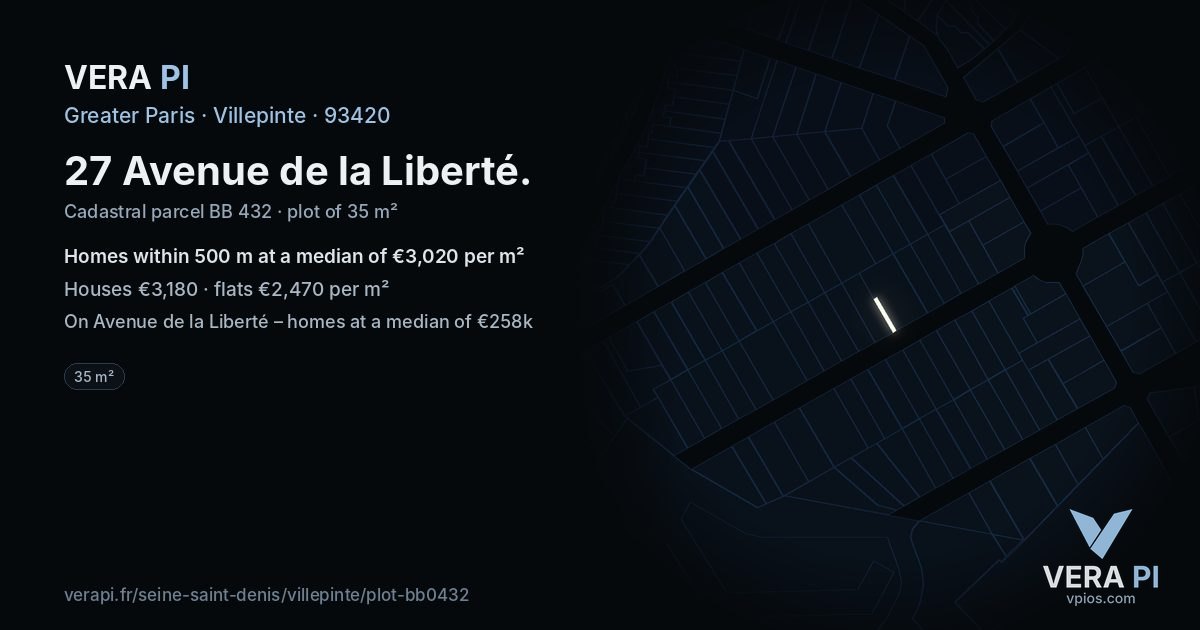 27 Avenue de la Liberté, Villepinte at night – the plot lit, the parcels around coloured by the prices near them