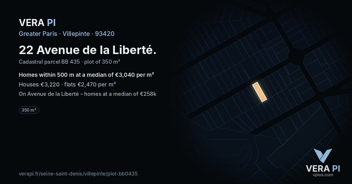 22 Avenue de la Liberté, Villepinte at night – the plot lit, the parcels around coloured by the prices near them