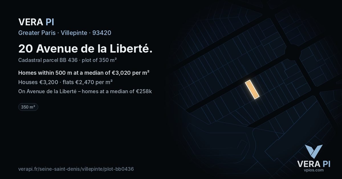 20 Avenue de la Liberté, Villepinte at night – the plot lit, the parcels around coloured by the prices near them