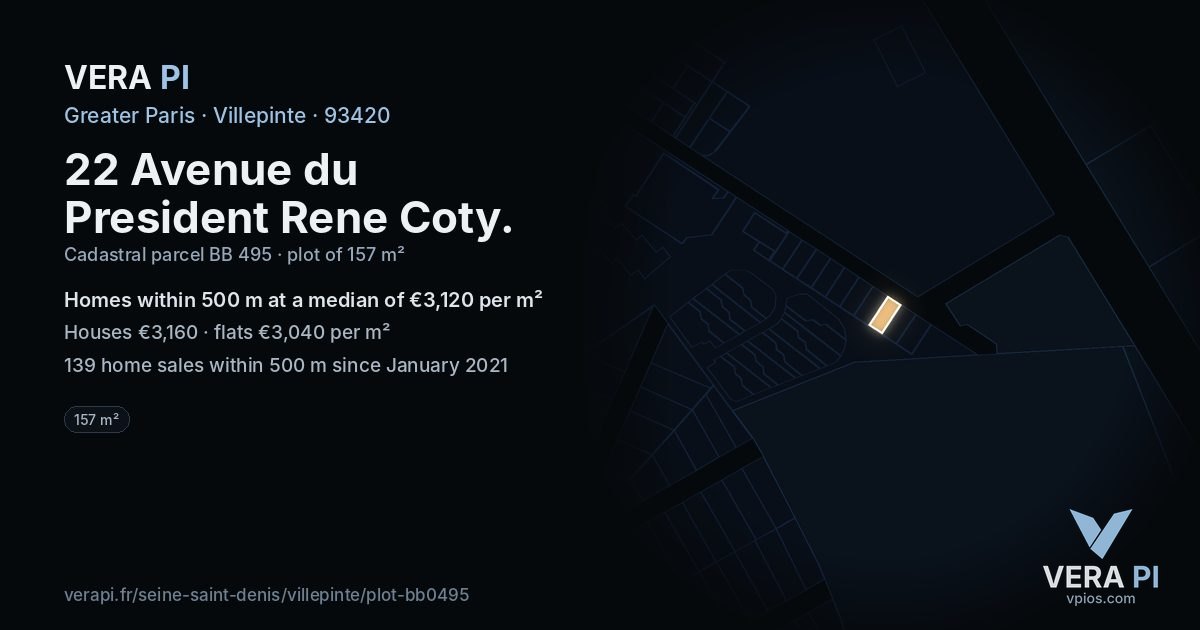 22 Avenue du President Rene Coty, Villepinte at night – the plot lit, the parcels around coloured by the prices near them