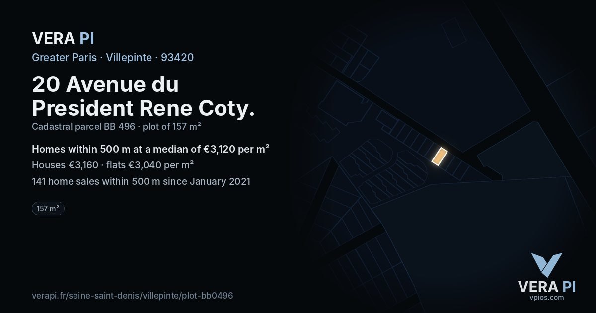 20 Avenue du President Rene Coty, Villepinte at night – the plot lit, the parcels around coloured by the prices near them
