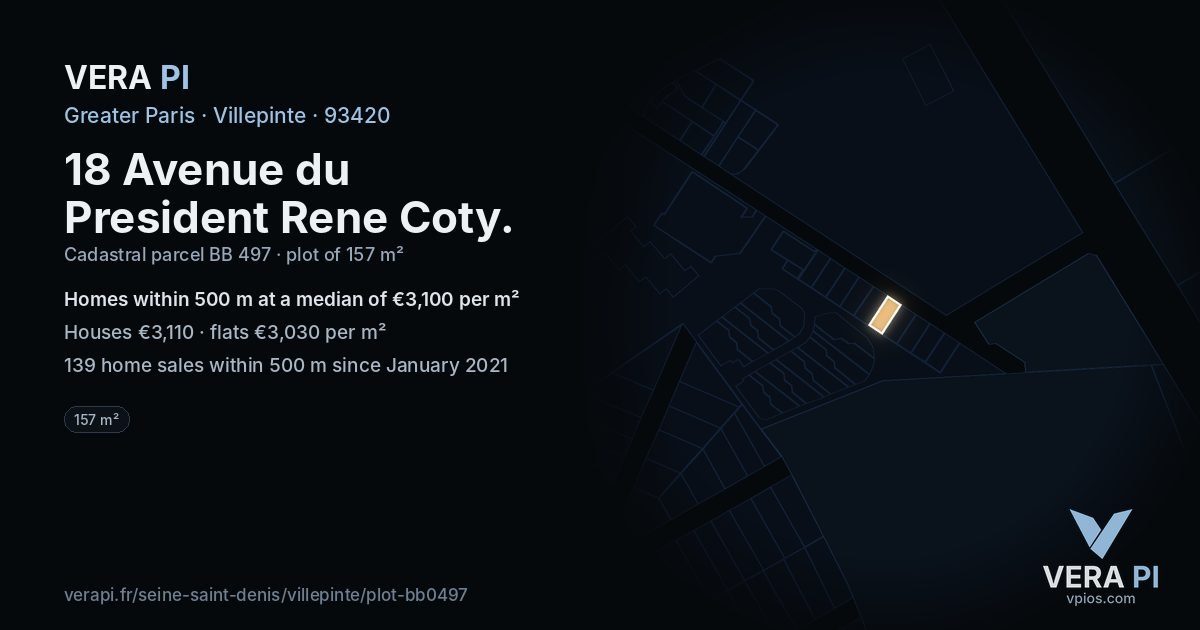 18 Avenue du President Rene Coty, Villepinte at night – the plot lit, the parcels around coloured by the prices near them