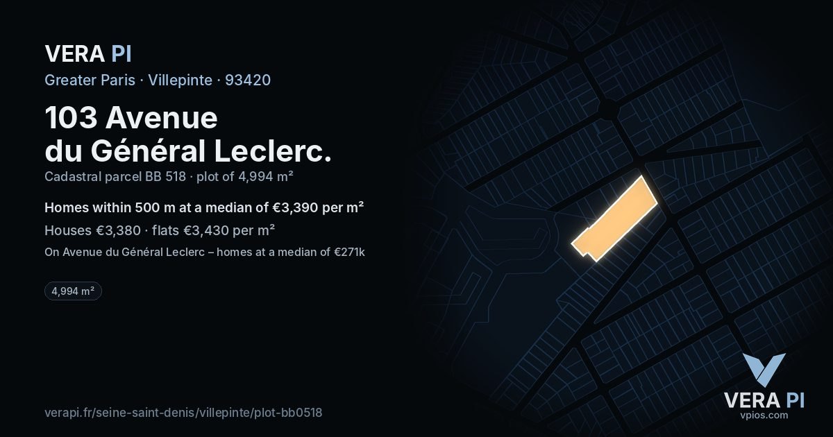 103 Avenue du Général Leclerc, Villepinte at night – the plot lit, the parcels around coloured by the prices near them