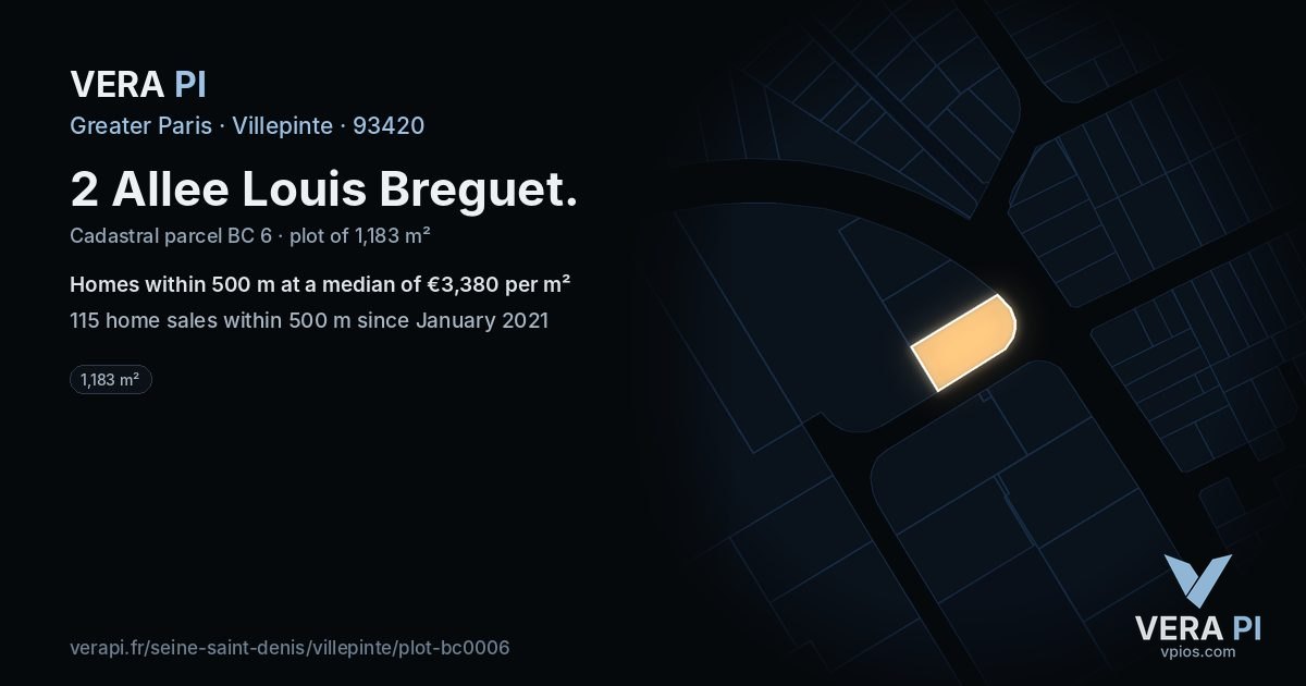2 Allee Louis Breguet, Villepinte at night – the plot lit, the parcels around coloured by the prices near them